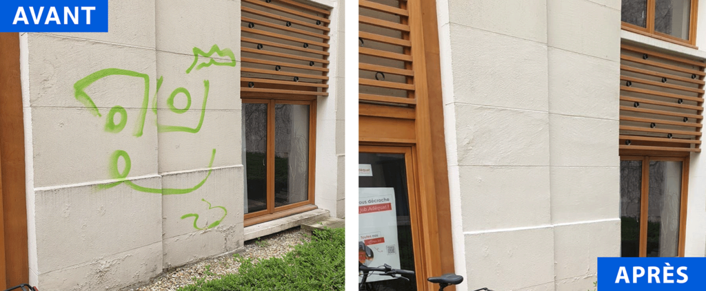 avant après le nettoyage d’un graffiti peinture