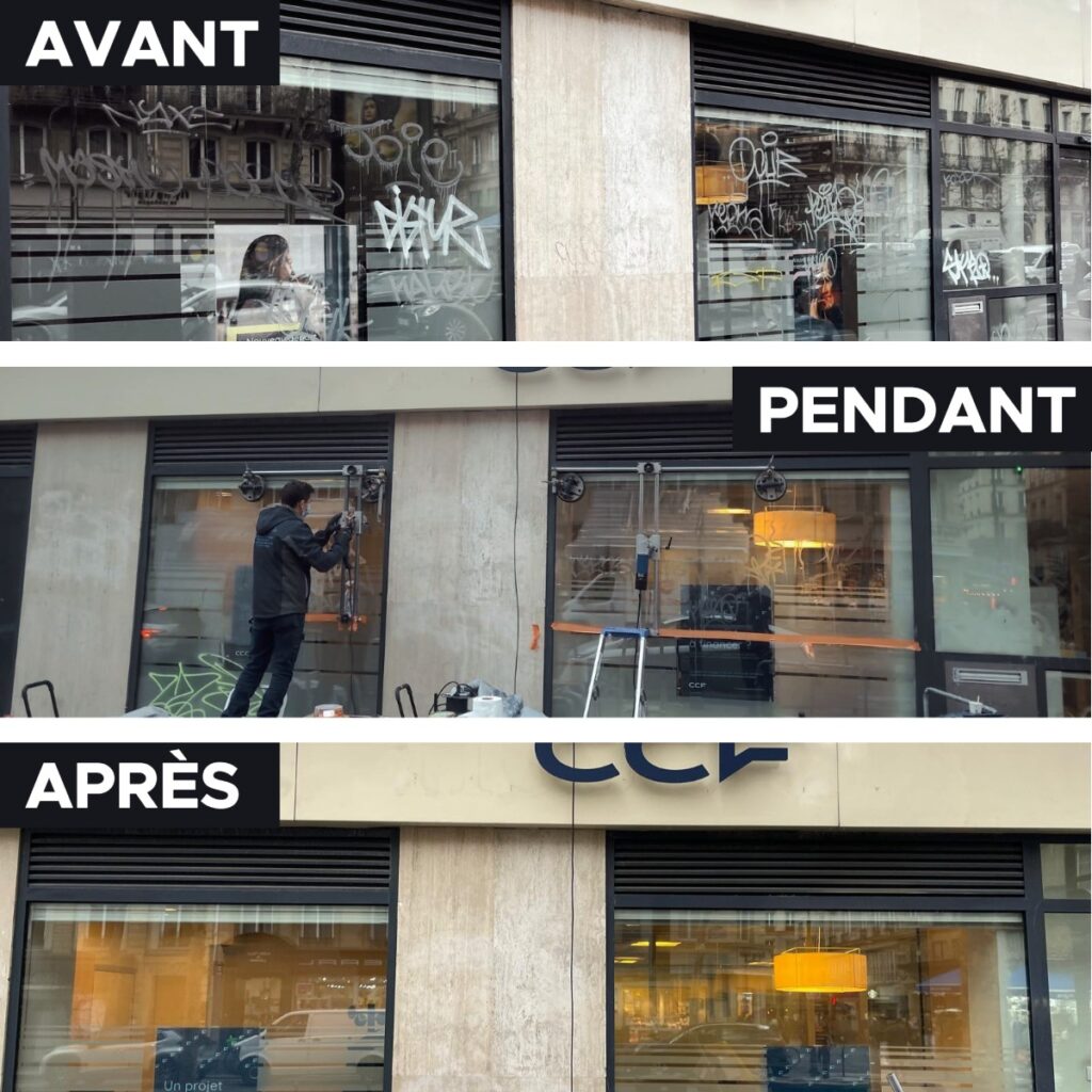 avant/apres effacemetn de tag à l'acide sur verre