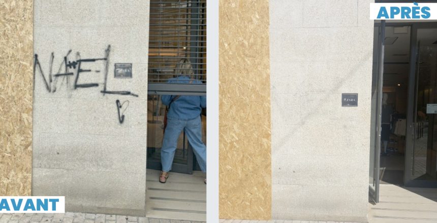 Nettoyage de tag-graffiti sur mur extérieur
