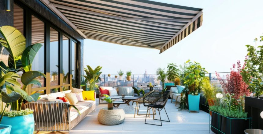 Pose de store banne extérieur en terrasse